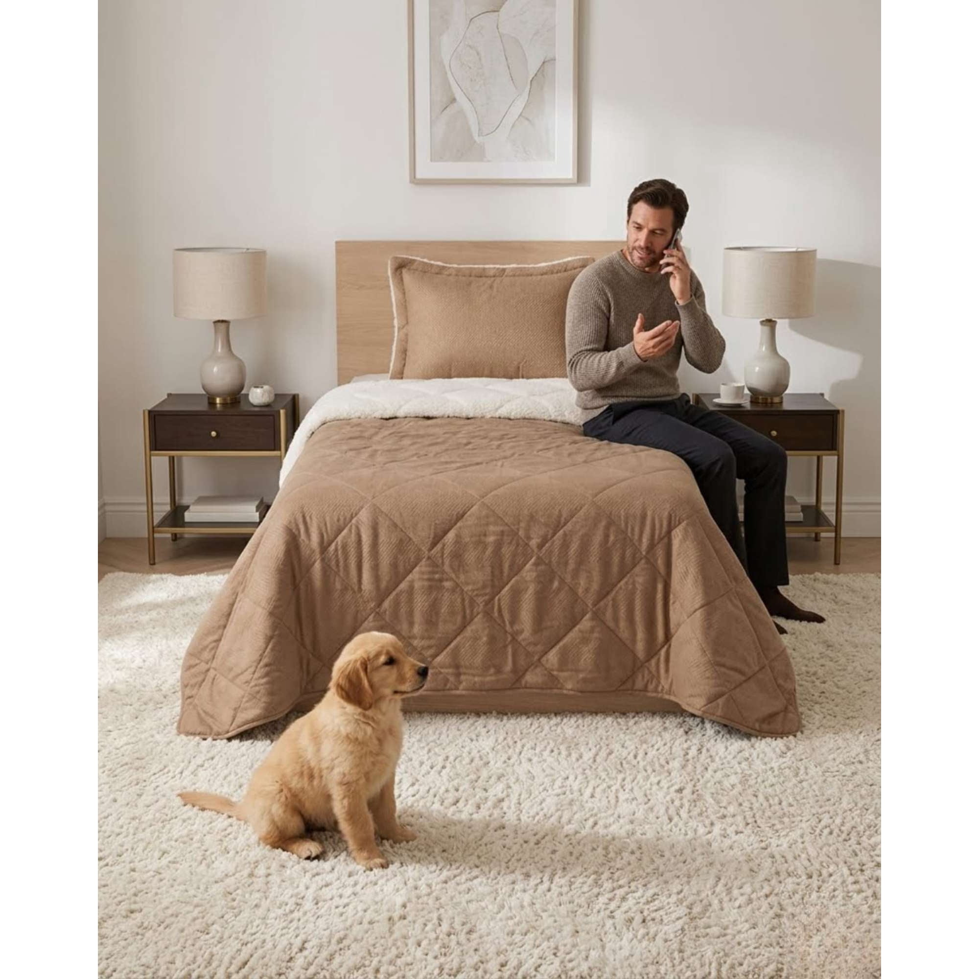 Mylhogar - Plumon De Microfibra Embossed Sherpa Plaza Y Media