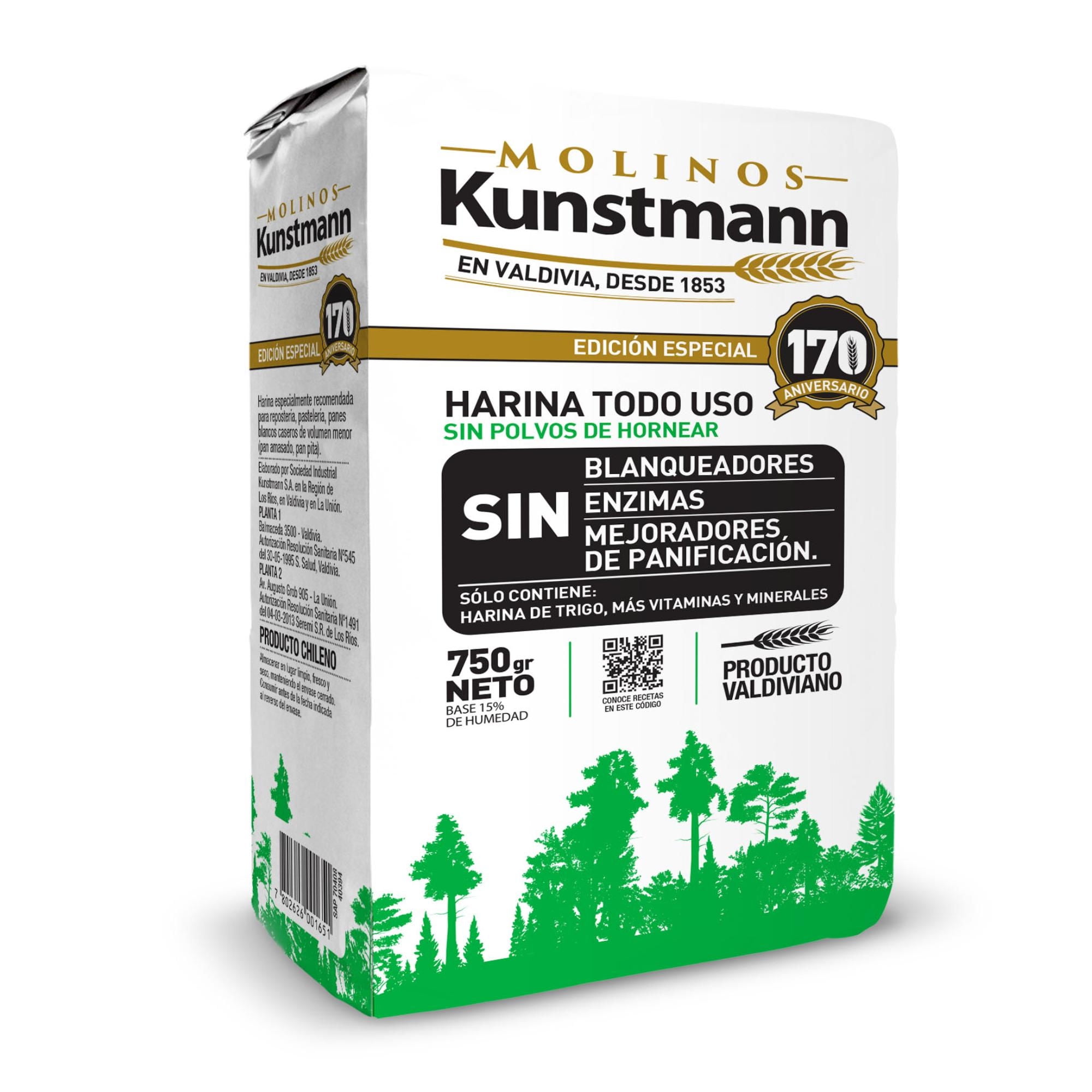 Harina Todo Uso Sin Polvos De Hornear Bolsa 750 g Kunstmann