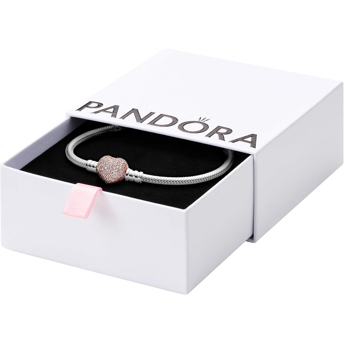 Pulsera Pandora Moments Cadena Serpiente Broche Corazón Cz