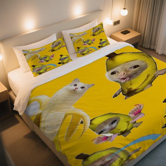 BANANA CAT Duvet Cover Set A Mother's Day Surprise for Mom! Vibrant Digital Print Bedding ThreePiece AllSeason Comfort & Easy Care