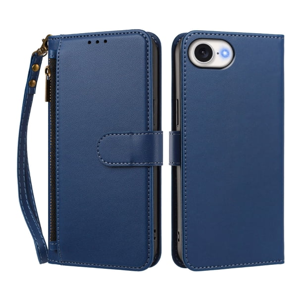 Funda Tipo Billetera para iphone17E/16E/SE4 con Soporte y Bolsillo con Cierre Azul profundo