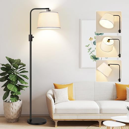 Lámpara de pie regulable, bombilla LED de 1000 lúmenes incluida, lámparas de pie de arco para sala de estar, lámpara de pie moderna con pantalla de lino, lámpara alta para