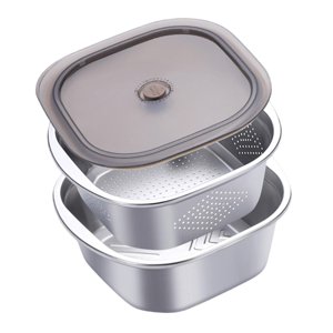 Magideal - Juego De Colador De Acero Inoxidable, Tazón Para Mezclar Ensalada Con Tapa Hermética, Recipiente Lavable Para Preparar Comidas, Colador De Arroz, Limp 4600 Ml
