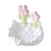 Magideal - Jabonera Bandeja De Jabón Accesorios Para El Hogar Linda Caja De Jabón Decorativa Con Drenaje Automático Bandeja De Almacenamiento De Jabón Para Ducha Flor Blanca