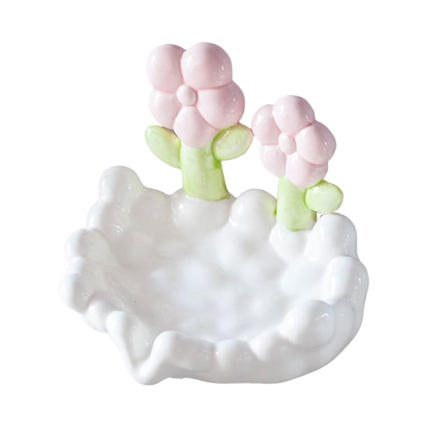 Jabonera Bandeja de jabón Accesorios para el hogar Linda caja de jabón decorativa con drenaje automático Bandeja de almacenamiento de jabón para ducha flor blanca