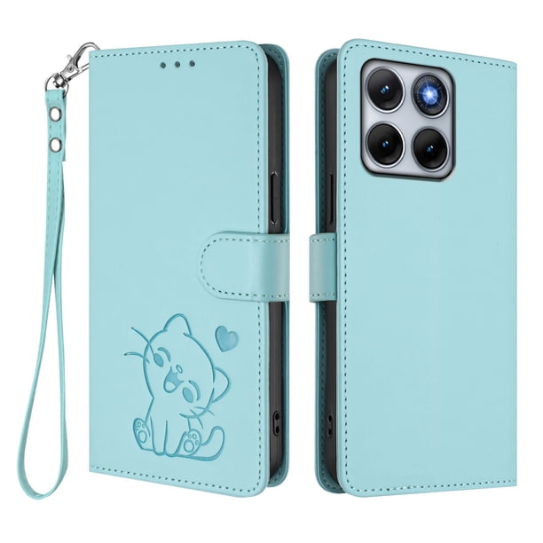 Motorola Edge 70 Fusion Funda Billetera con Estampado de Gato, Verde Claro