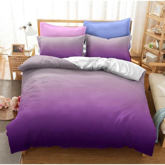 Gradient Purple Concise Quilt Duvet Cover Set Queen Soft Pillowcase Kids3-Piece Bedding Set