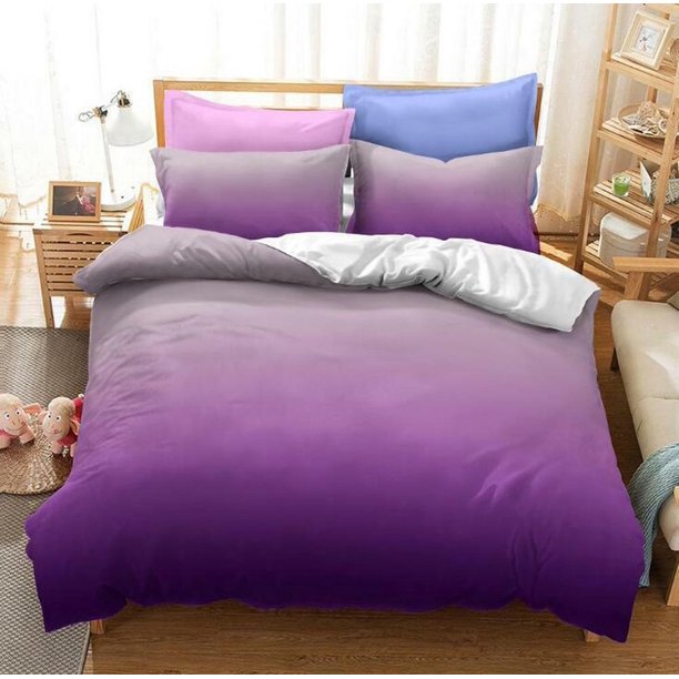 Gradient Purple Concise Quilt Duvet Cover Set Queen Soft Pillowcase Kids3-Piece Bedding Set