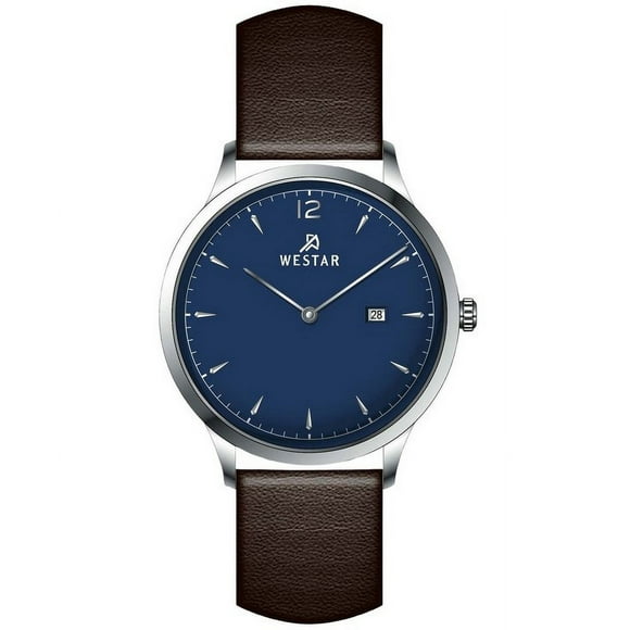 Reloj Profile Correa De Cuero Esfera Azul Cuarzo 50217stn124 Para Hombre 