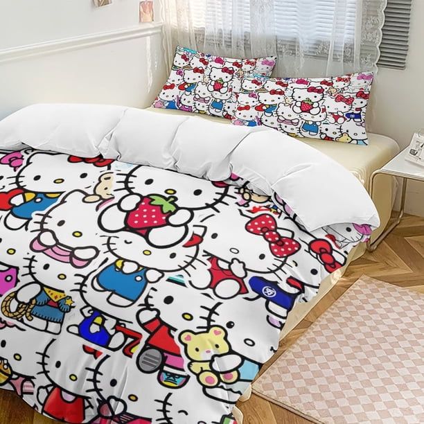 Strawberry Hello Kitty Comforter Set Soft 3 Pcs Twin Bedding Sets Thicken for All Season