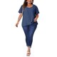 thumbnail image 2 of Agnes Orinda Blusa de Chifón de Verano con Cuello en V, Hombro Fruncido y Mangas con Volantes para Mujer de Talla Grande 4X Azul Oscuro, 2 of 6