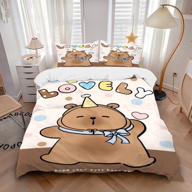 Bedding Featuring an Anime Cartoon Bear Design - Comes with One Quilt Cover And Two Pillowcases (Core Not Included) - Ideal for Decorating Bedrooms And Guest Ro