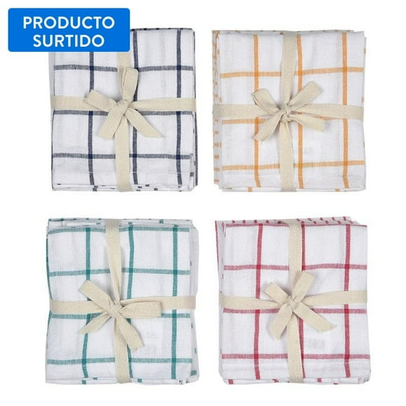 Set 4 Paños Cocina 80% Algodón+20% Poliéster, producto surtido, 1 Un