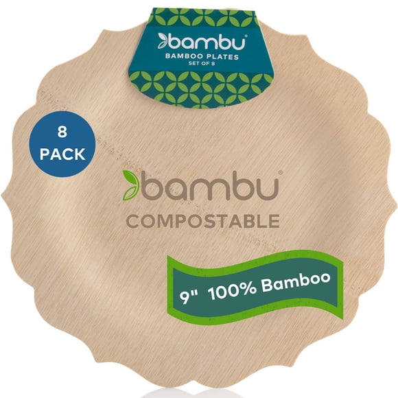 Platos desechables de bambú, paquete de 20 unidades, 22 — 23 cm