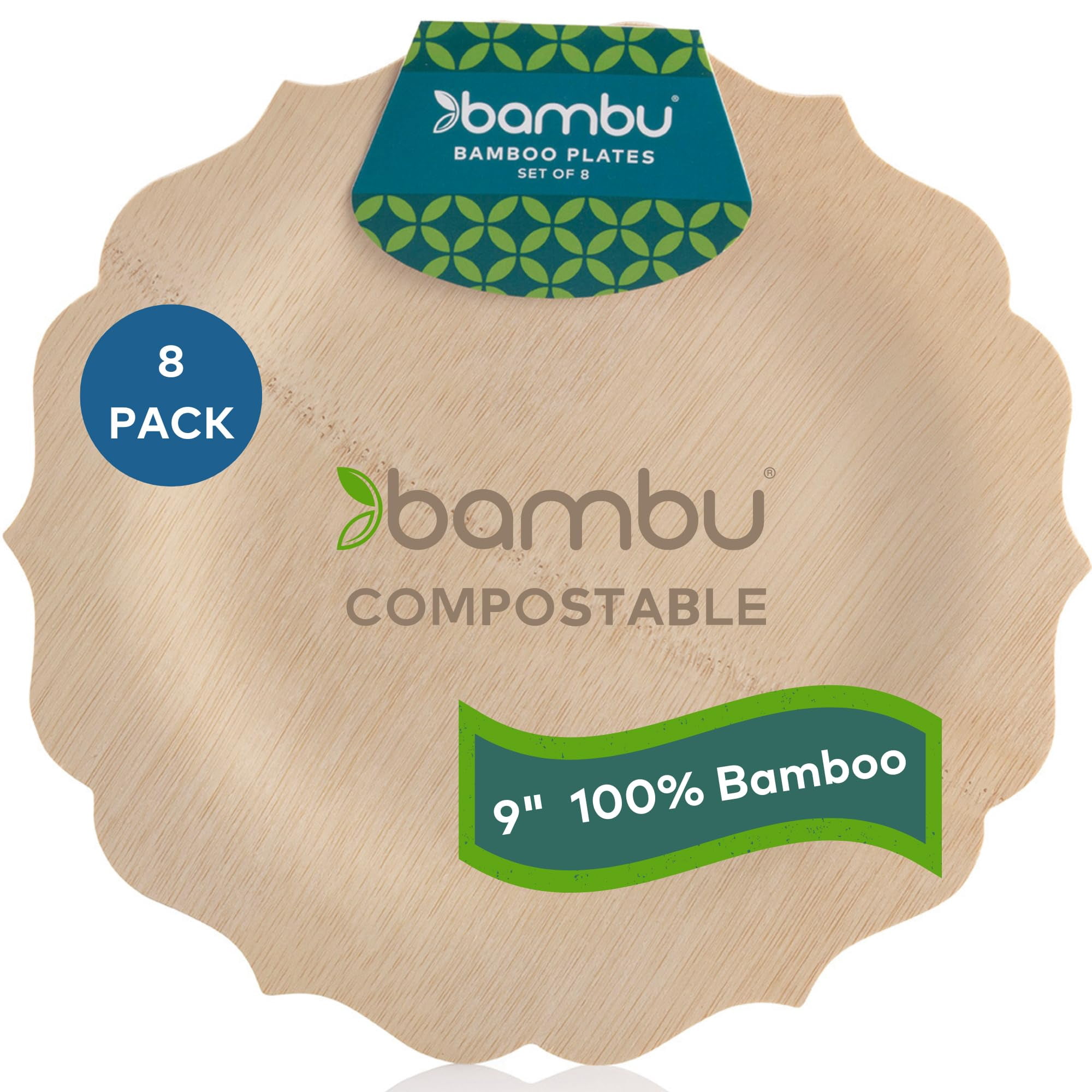 Bambu - Platos Desechables De Bambú, Paquete De 20 Unidades, 22 — 23 Cm