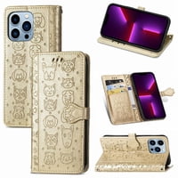 Funda Cartera Foxdock Para Iphone 13 Pro , Flip Pu Con Relieve De Gatos Y Perros, Tarjetero Y Soporte