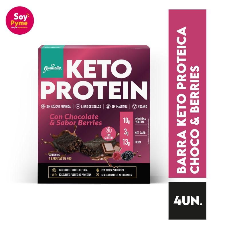 Barra Keto Protein Choco & Berries Caja 4 Un De 40 G C/u 160 g Granolin