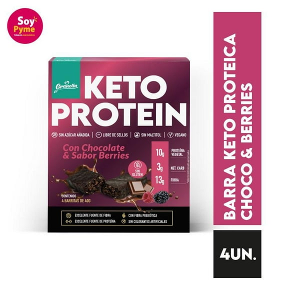 Barra Keto Protein Choco & Berries Caja 4 Un de 40 g c/u, 160 g