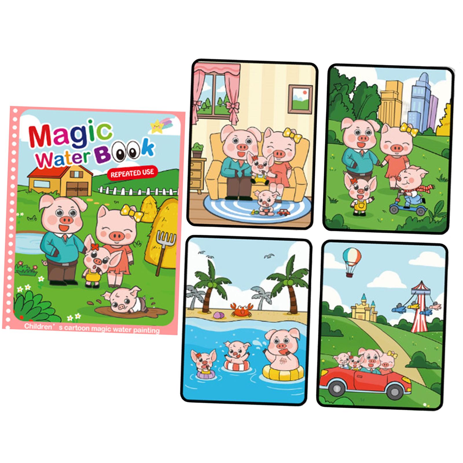 Magideal - Bonito Álbum De Pintura Al Agua, Educación Temprana, Cognición, Material Didáctico, Artes, Juguete, Tableta De Dibujo Para Niñas, Niños, Fiesta, Regal Familia Cerdito