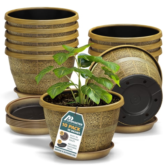 Macetas Lifemaster en forma de barril de whisky, 10 unidades, 25 cm, plástico