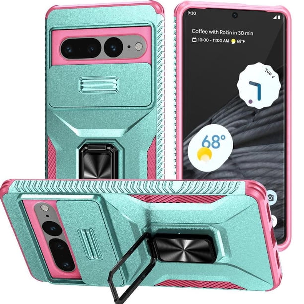 Funda Armada para Google Pixel 7 Pro con Tapa Deslizante y Soporte Magnético Giratorio Verde