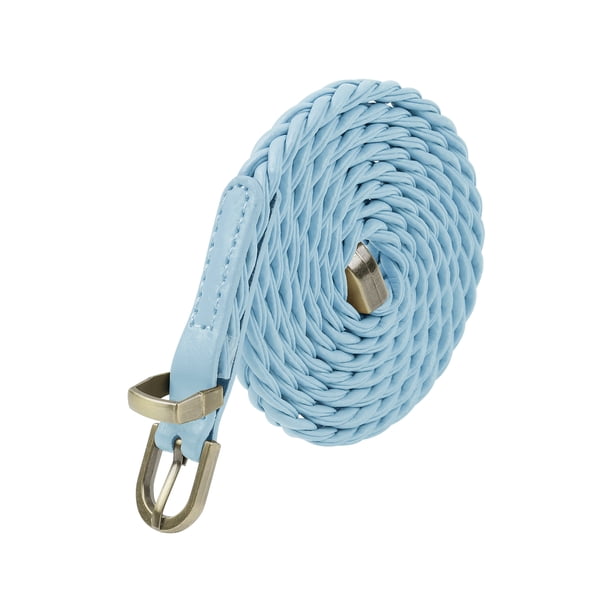 Cinturón Delgado Trenzado para Mujer Cuerda de Cintura Retro Decoración Casual para Vestidos Camisa Cinturones Pequeños 39.0x0.3" Azul Cielo