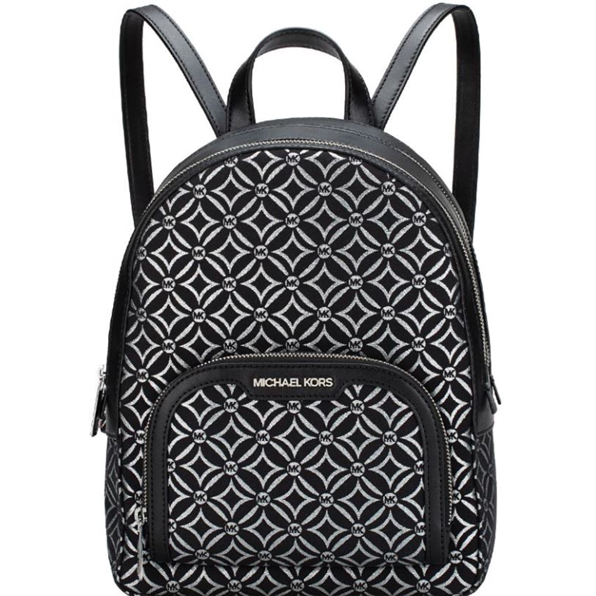 Mochila Michael Kors Womens Jaycee Md Zip Pocket Jacquard Backpack Bag Metallic Black Silver 35f4s8tb2j-001