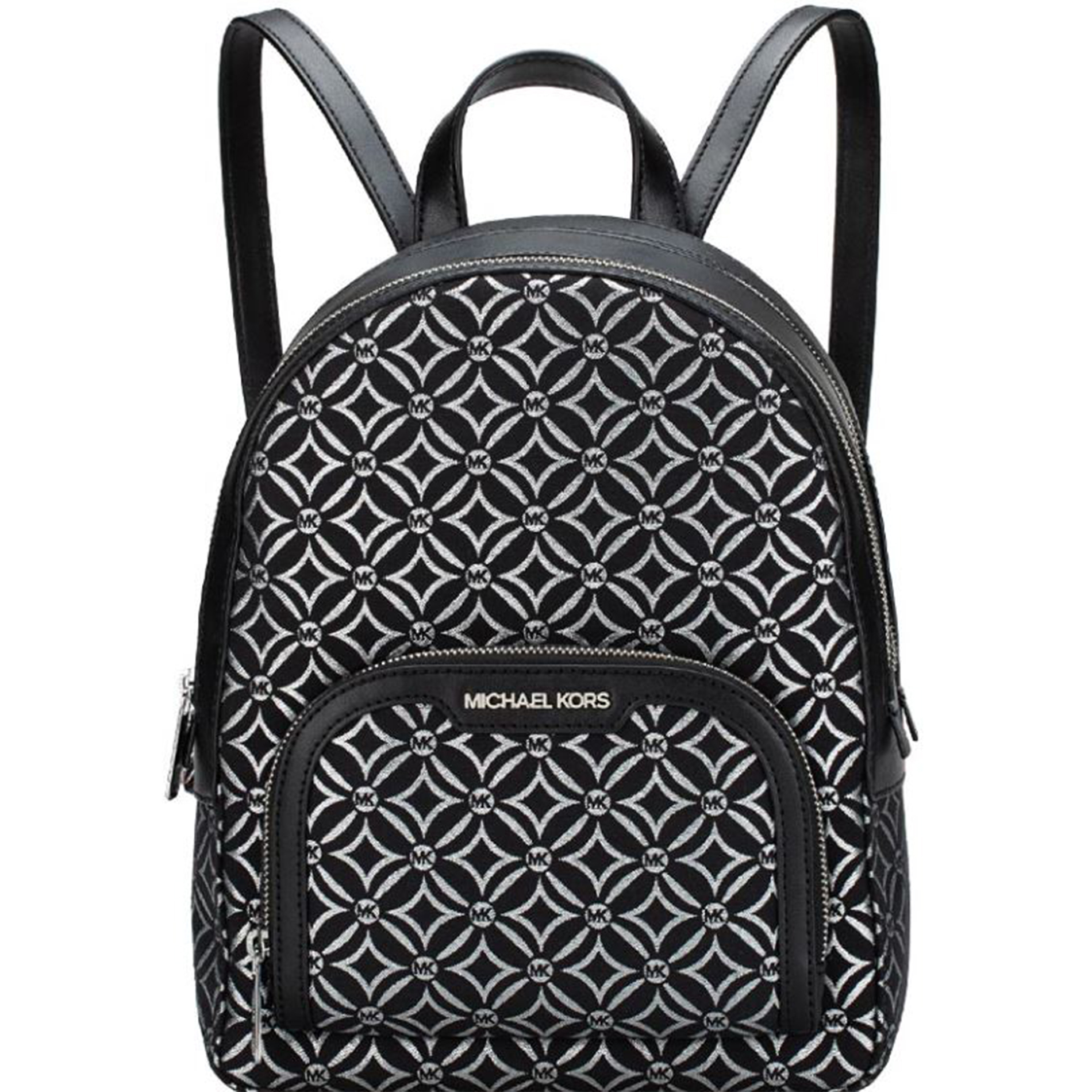 Mochila Michael Kors Womens Jaycee Md Zip Pocket Jacquard Backpack Bag Metallic Black Silver 35F4S8Tb2J-001