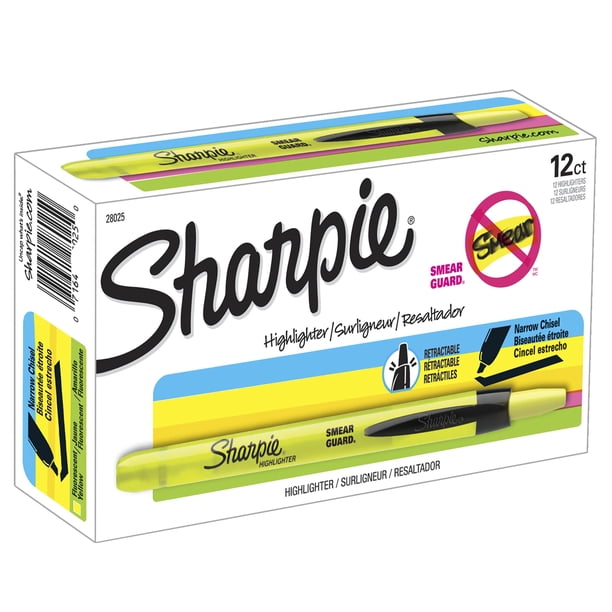 Iluminadores SHARPIE con punta cincelada retráctil, color amarillo, 12 unidades