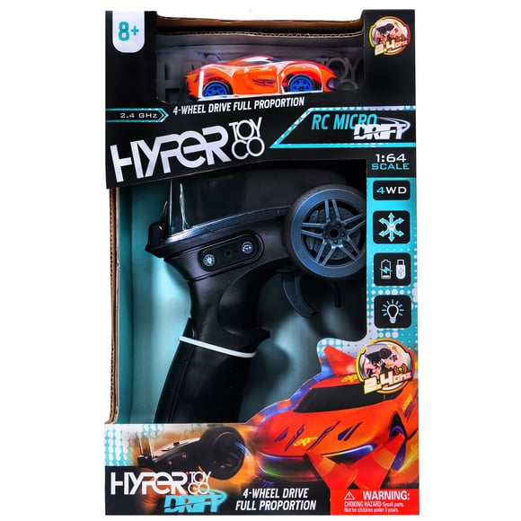 Auto RC Drift Hyper Toy Co 1:64 4WD LED 2.4GHz Amarillo