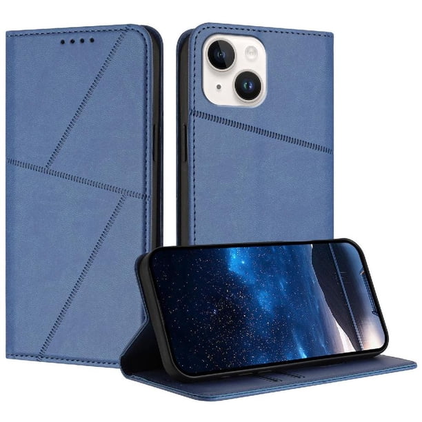 Funda Cartera Magnética para iPhone 15 Plus Protección Antichoque con Ranuras Azul