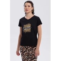 Fashionspark - Polera Mujer Print Aplicación Folia Negro