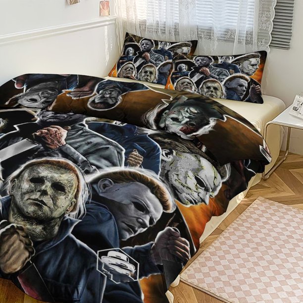 Michael Myers Print Bedding Set Pattern Duvet Cove Set 3 Pieces 1 Quilt Cover And 2 Pillowcases for Women Men Teens