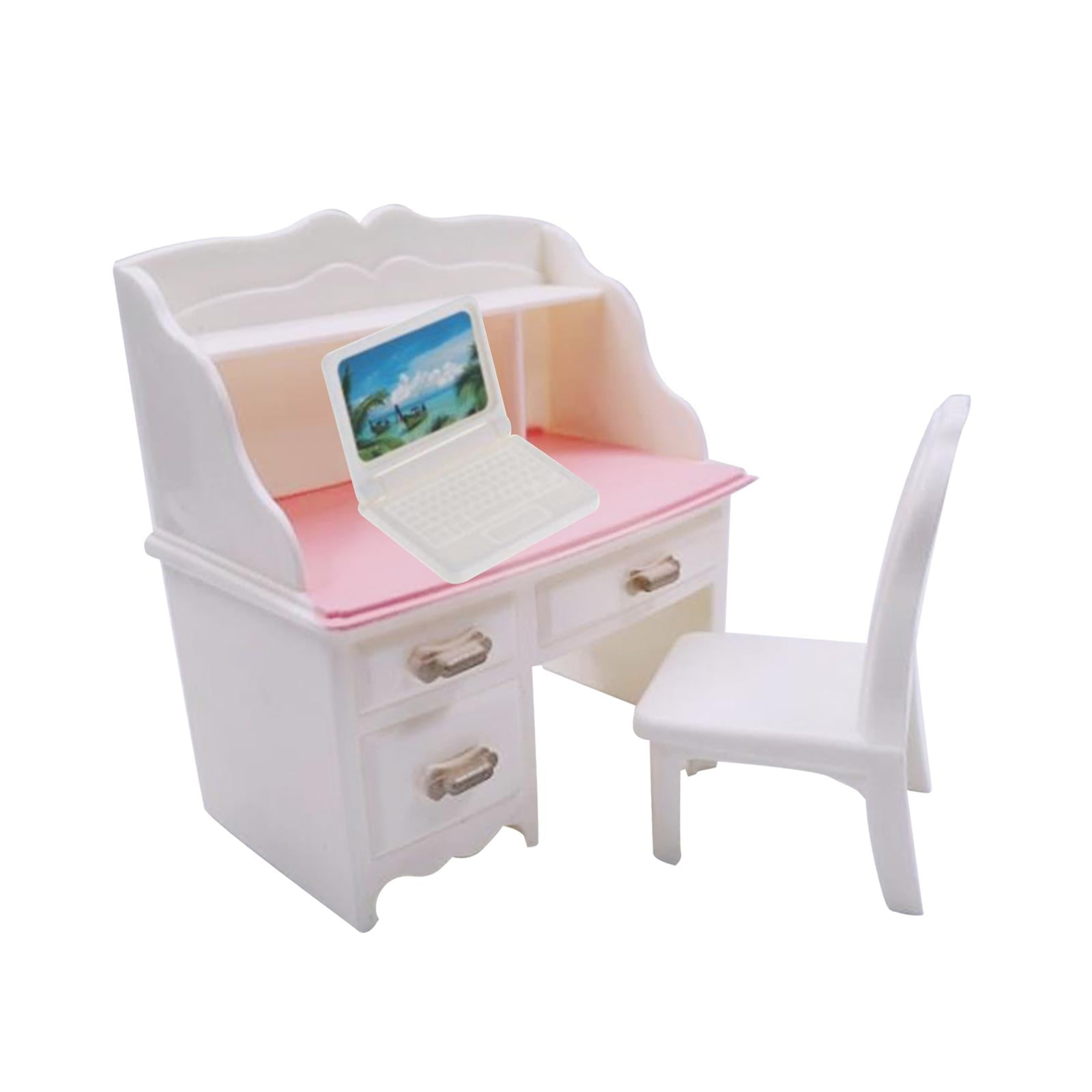 Bothyi - Silla De Escritorio En Miniatura Para Casa De Muñecas Para Decoración De Sala De Estar Con Computadora Portátil Blanca