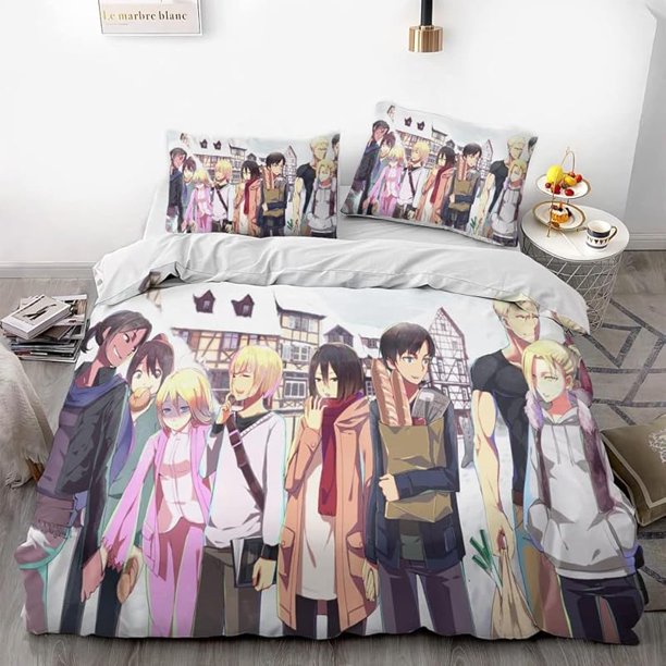Att-ack on Gi-ant Eren L-evi Ani-me Soft 3D Pri-nted Du-vet Cover -Bedd-ing Set with Co-mforte-r Cover-