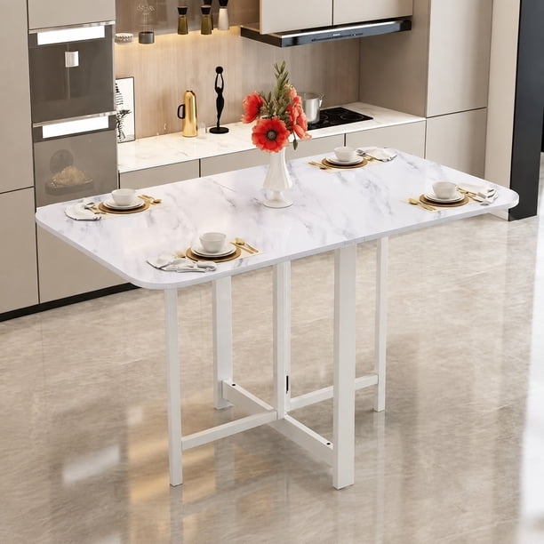 Mesa De Comedor Plegable Multiuso Efecto Mármol 120x60x75cm