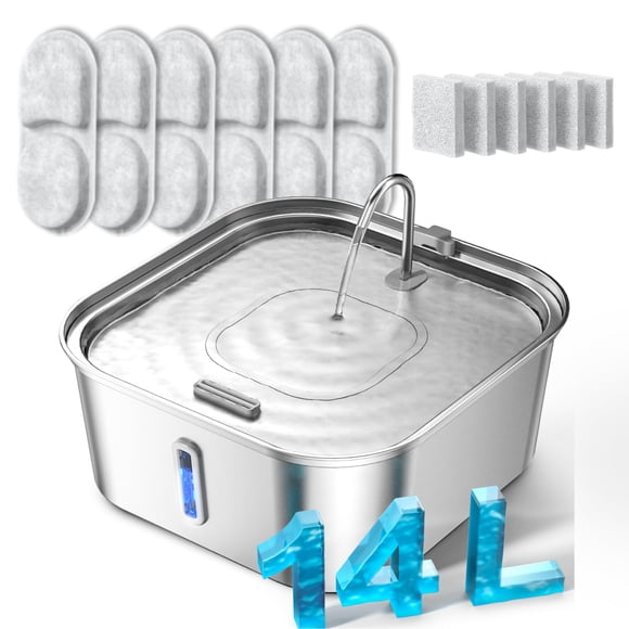 Fuente de agua para perros MAILOFY de acero inoxidable de 14 litros con 7 filtros