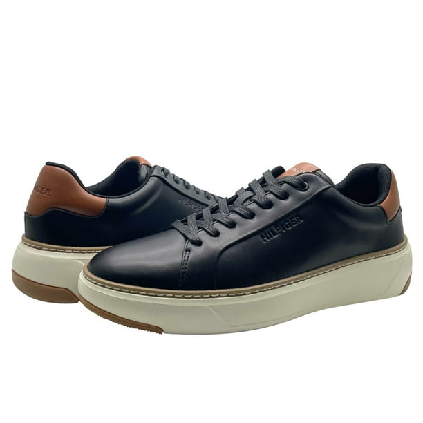 Zapatilla Tommy Hilfiger Hines para hombre, color negro/coñac, talla 10.5US