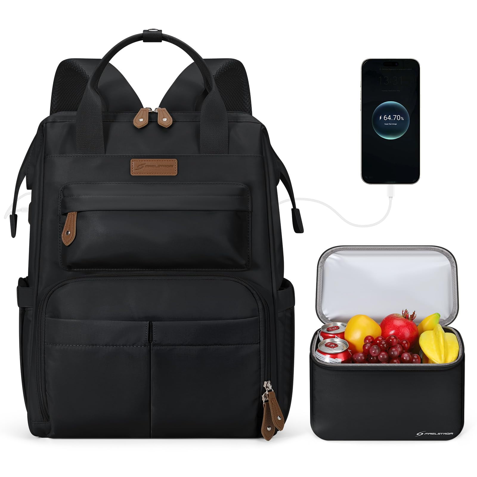 Mochila De Viaje Maelstrom Para Mujer Y Hombre Con Lonchera De 17 Pulgadas, Color Negro