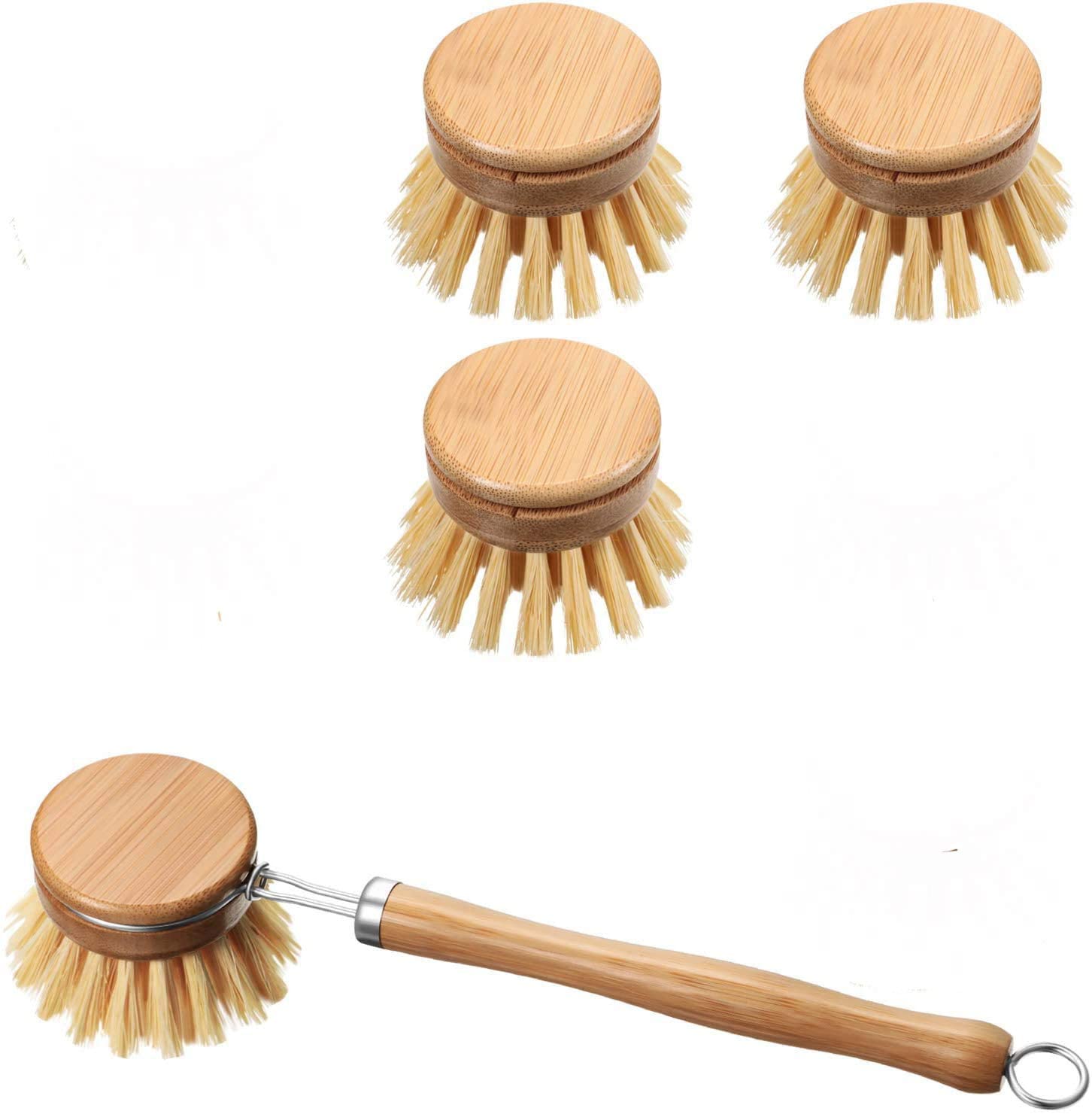 Xinqihang - Set De 4 Platos Pinceles De Madera Para Cocina Pinceles Con Madera De Mango - Pincel De Limpieza De Cacerolas Y Ollas De Madera Con Cabezal Recambiable