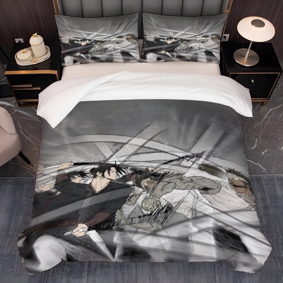 3pcs Black And White Sword Domain Heroes Frantic Battle Blade Light Storm North Sword Jianghu Pattern Korean Style Ins Style Theme Three-Piece Set Soft And Comfortable Bedding Set