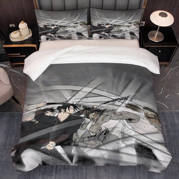 3pcs Black And White Sword Domain Heroes Frantic Battle Blade Light Storm North Sword Jianghu Pattern Korean Style Ins Style Theme Three-Piece Set Soft And Comfortable Bedding Set
