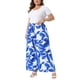 thumbnail image 2 of Agnes Orinda Pantalones Palazzo de Pierna Ancha con Estampado Floral para Mujer de Talla Grande, Cintura Alta Elástica, Casual de Verano, Pantalones Largos de Salón 1X Azul, 2 of 6