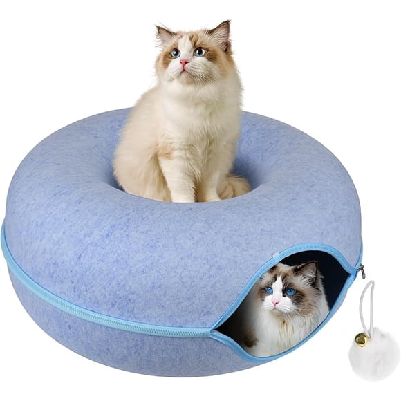 Cama Gato Tunel Interactivo Anti Arañazos Celeste 60cm