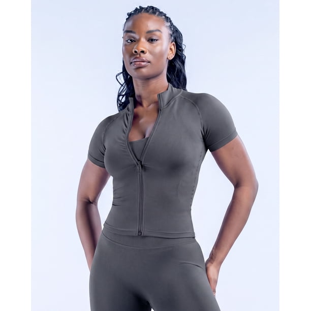 Polera Gym Mujer Ajustada con Cierre Completo Manga Corta - YJ341