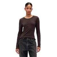 Top De Punto De Manga Larga Con Cuello Redondo Terra Brown Para Mujer Gap Xl