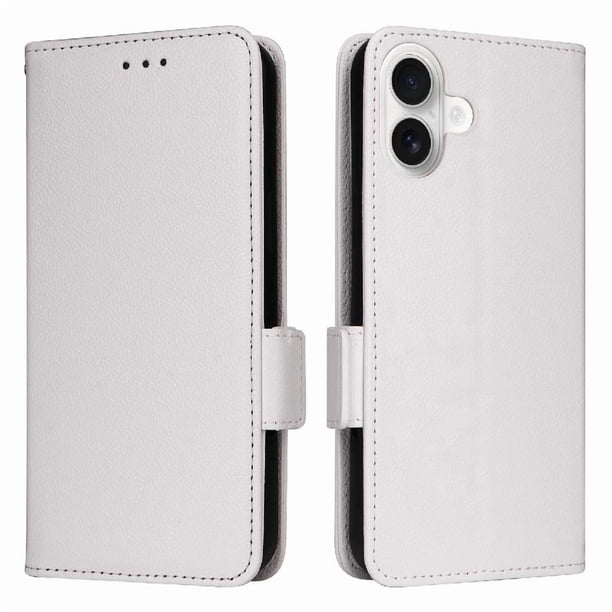 Funda Cartera para iPhone 16 Tapa Flip con Ranuras y Soporte Blanco