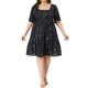 thumbnail image 1 of Vestidos de verano para mujer de talla grande Agnes Orinda con escote cuadrado en capas metálicas doradas, manga corta con volantes, vestido de fiesta brillante 1X negro, 1 of 7