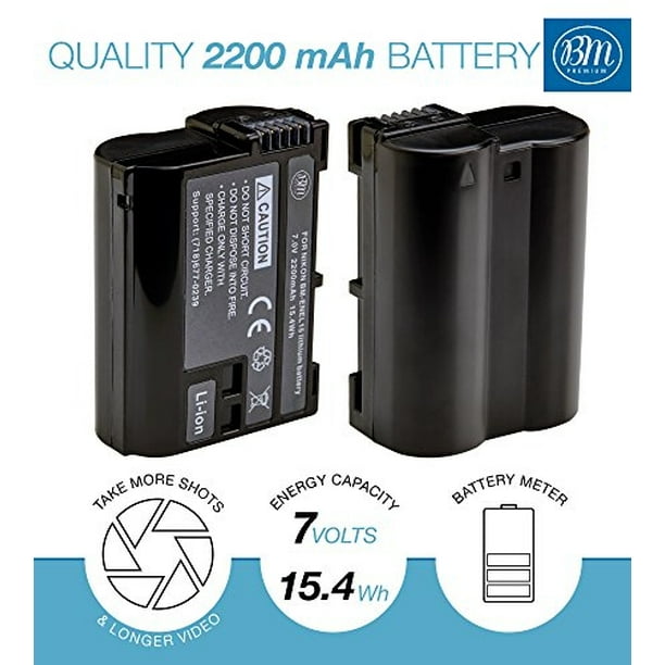 BM Premium 2 Pack de baterías EN-EL15B para cámaras digitales Nikon Z6 Z7 D780 D850 D7500 1 V1 D500 D600 D610 D750 D800 D800E D810 D810A D7000 D7100 D7200