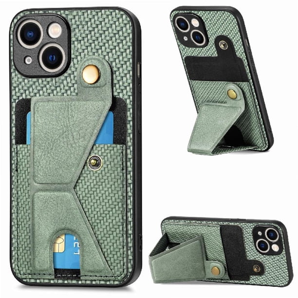 Funda Resistente para iPhone 15 Plus con Tarjetero y Soporte, Diseño Magnético Verde